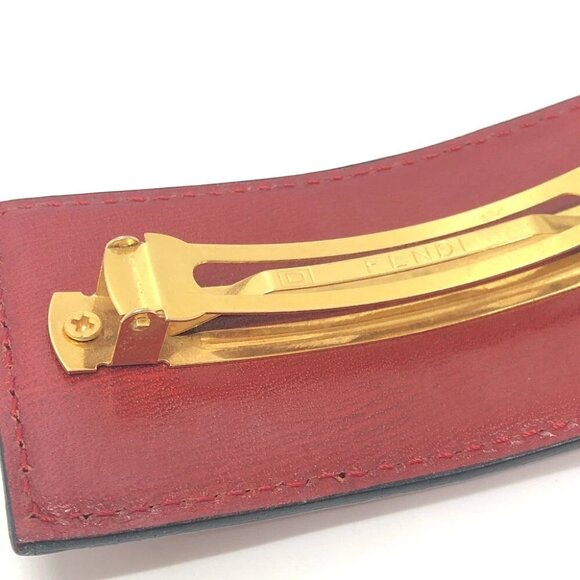 FENDI logo Barrette Hair Clip Leather Red main image 5